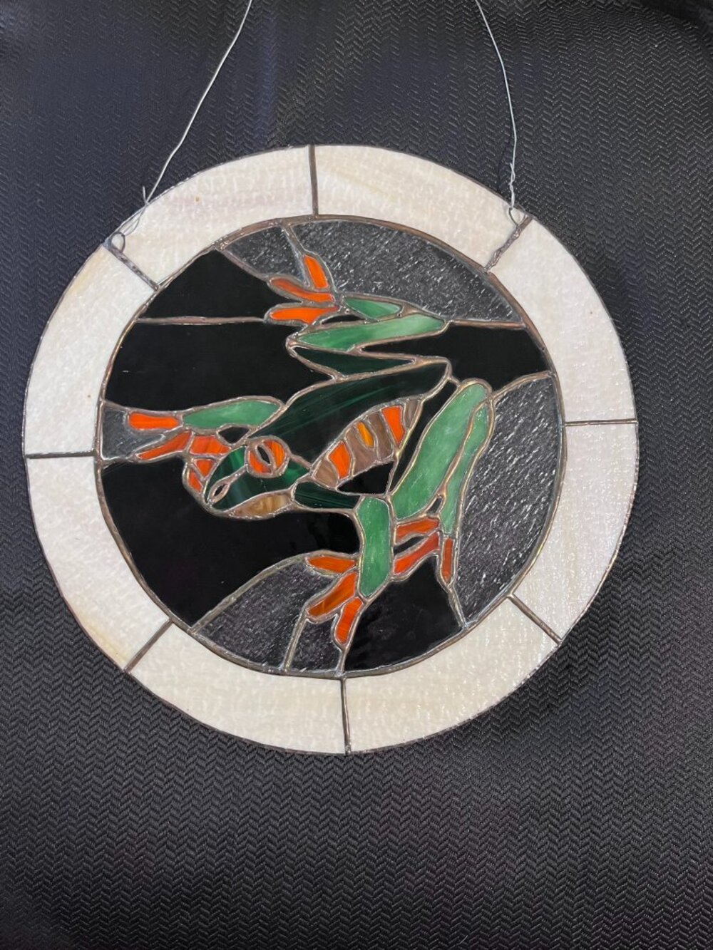 Stained Glass Tree Frog Suncatcher Round Window Hanging Art Green Orange O/S